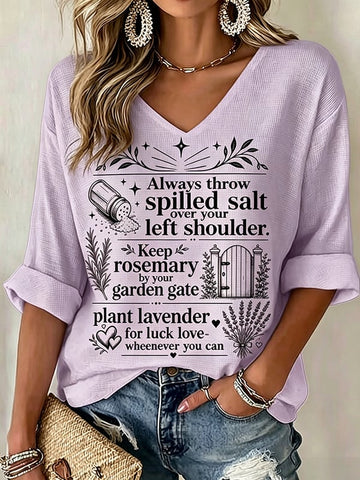 Keep Rosemary By Your Garden Gate - Casual V Neck Top-Myprintsy
