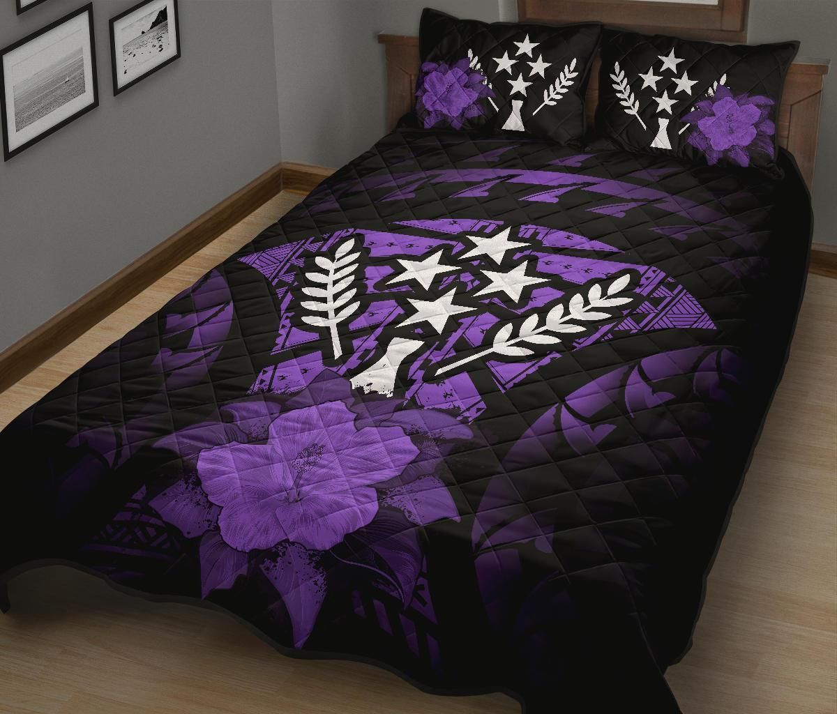 Kosrae Polynesian Quilt Bed Set Hibiscus Purple-Myprintsy