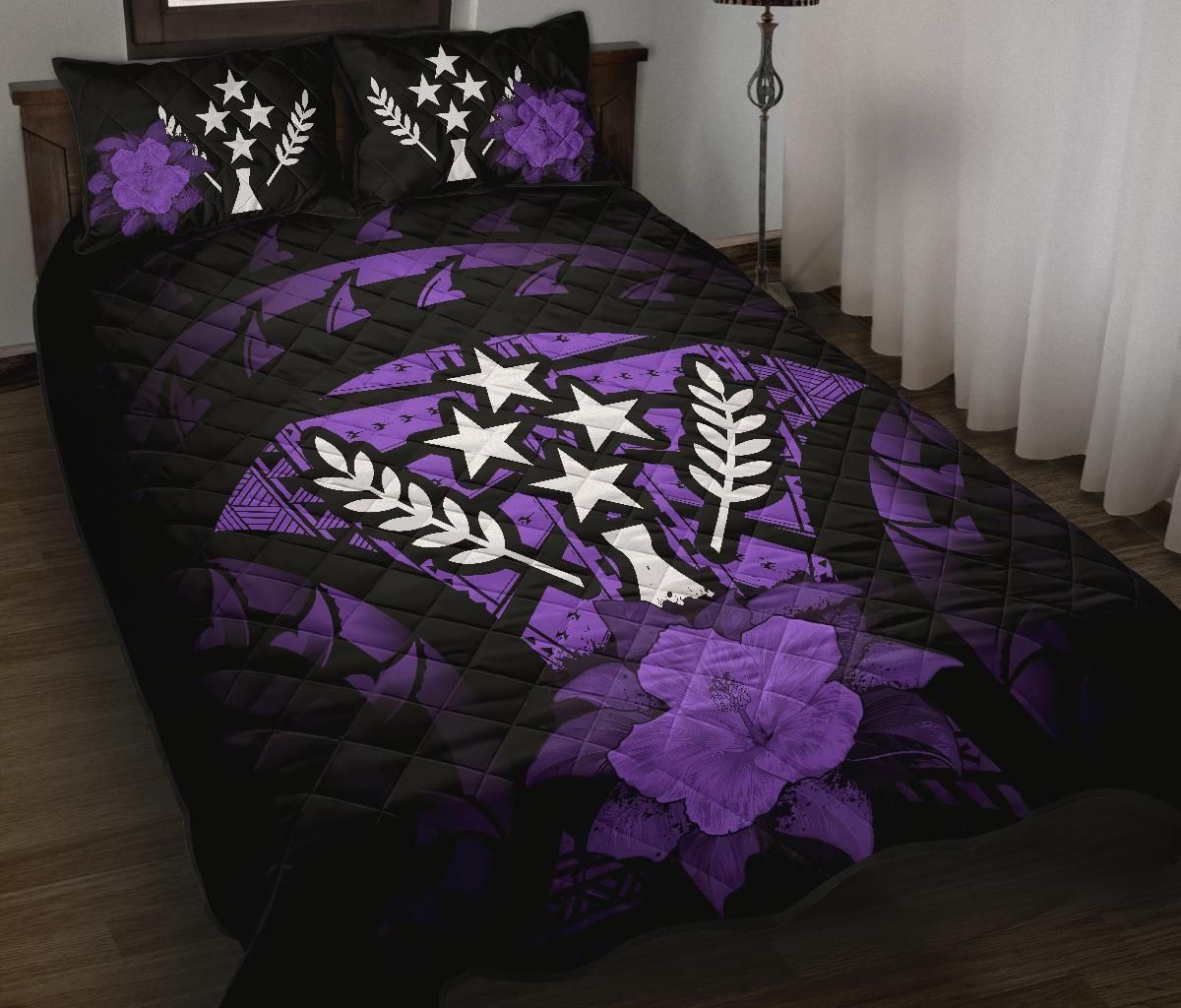 Kosrae Polynesian Quilt Bed Set Hibiscus Purple-Myprintsy
