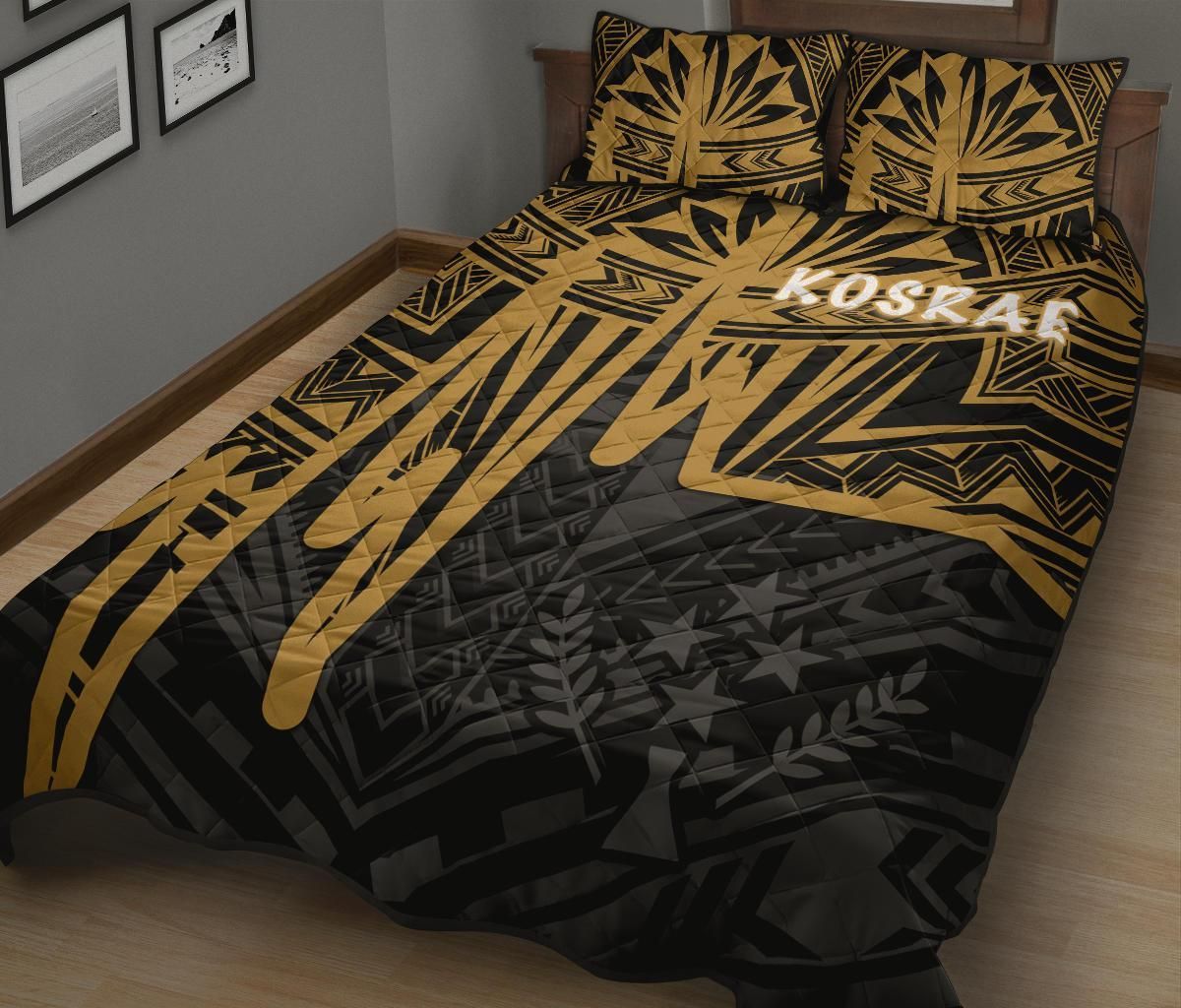 Kosrae Quilt Bed Set - Kosrae Seal In Heartbeat Patterns Style (Gold)-Myprintsy
