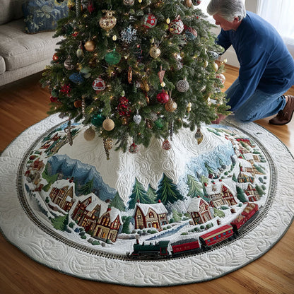 Kris Kringle Locomotive Christmas Quilted Tree Skirt-Myprintsy