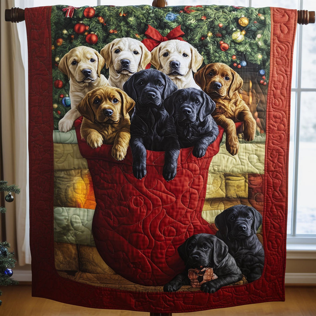 Lab Puppies Parade Quilted Blanket VTQ-Myprintsy