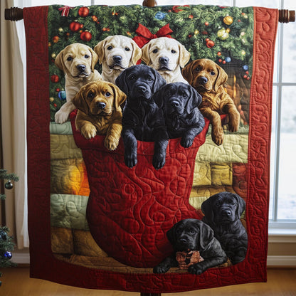 Lab Puppies Parade Quilted Blanket VTQ-Myprintsy