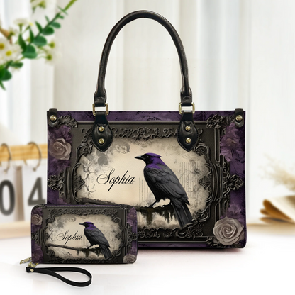 Gothic Raven - Personalized Leather Handbag & Wallet Set