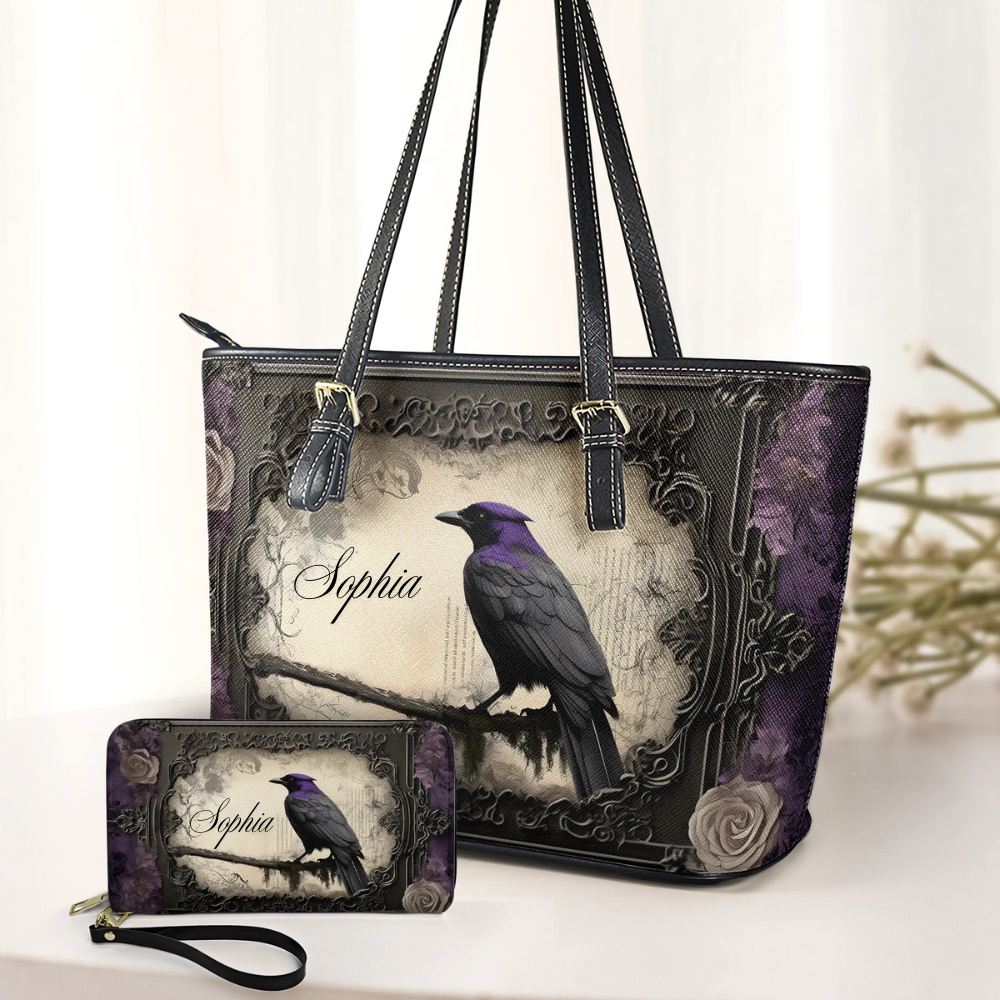 Gothic Raven - Personalized Leather Handbag & Wallet Set