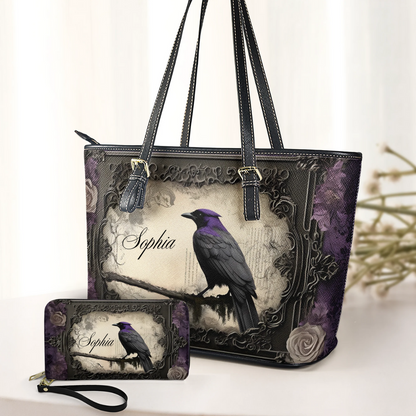 Gothic Raven - Personalized Leather Handbag & Wallet Set