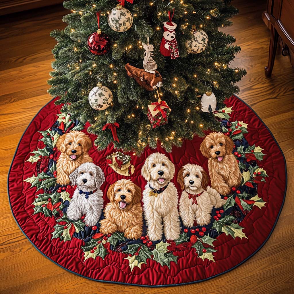 Labradoodle Adventure Christmas Quilted Tree Skirt-Myprintsy