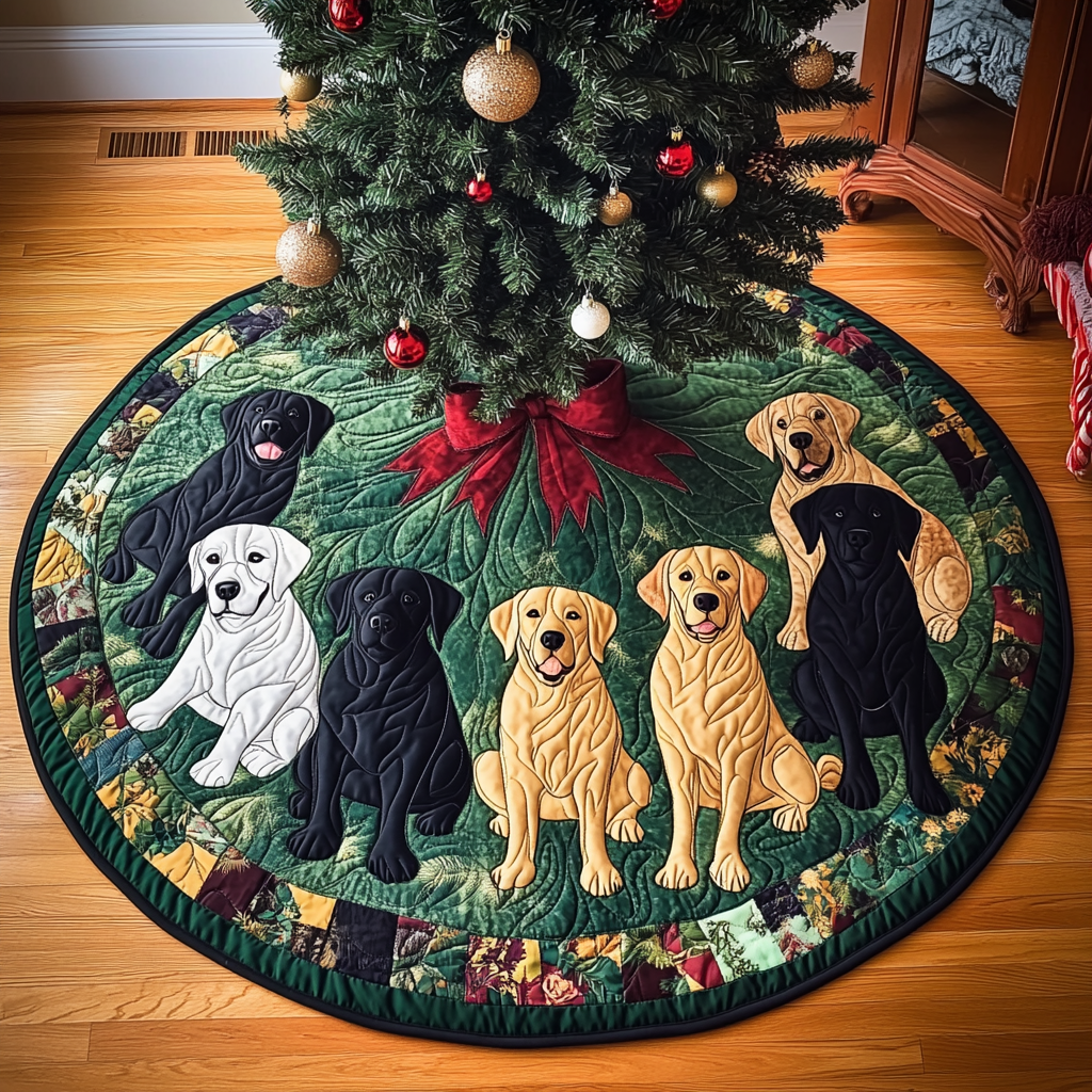 Labrador Christmas Cuddle Christmas Quilted Tree Skirt-Myprintsy