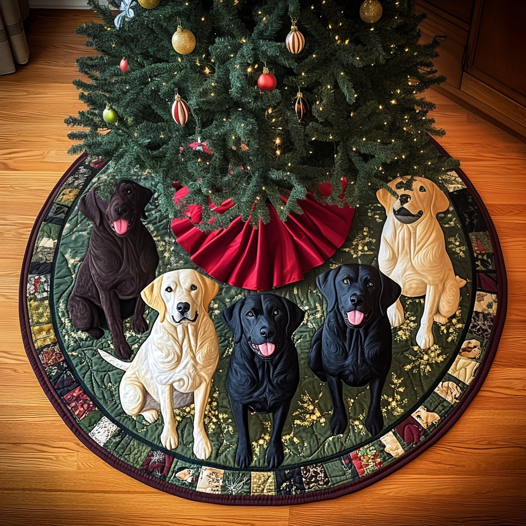 Labrador Holiday Charm Christmas Quilted Tree Skirt VTQ-Myprintsy