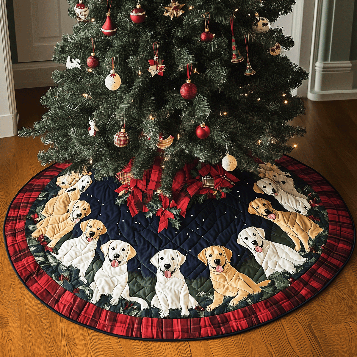 Labrador Holiday Spirit Quilted Christmas Tree Skirt-Myprintsy
