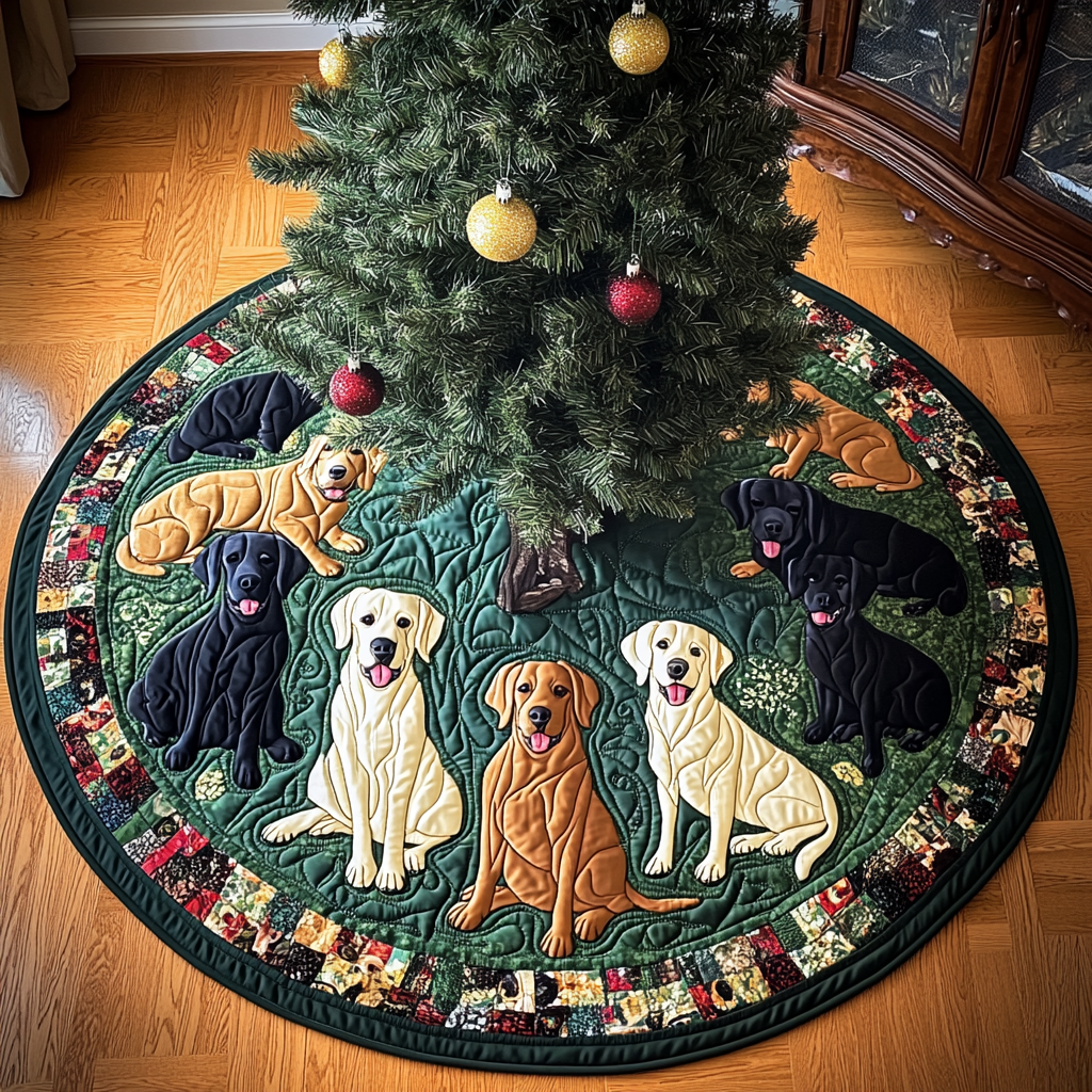 Labrador Sleigh Ride Christmas Quilted Tree Skirt VTQ-Myprintsy