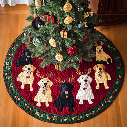 Labrador Sleigh Ride Christmas Quilted Tree Skirt-Myprintsy