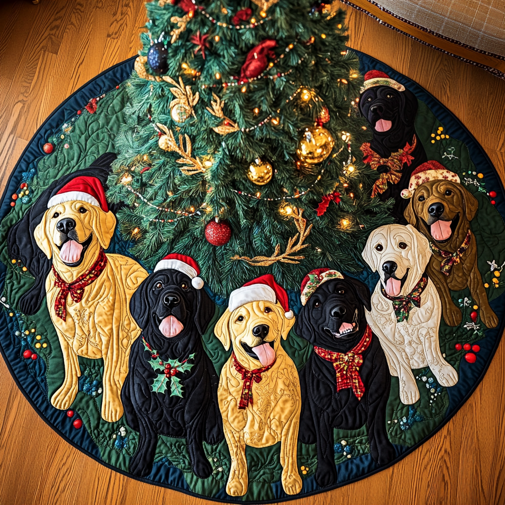 Labrador Winter Wishes Christmas Quilted Tree Skirt VTQ-Myprintsy