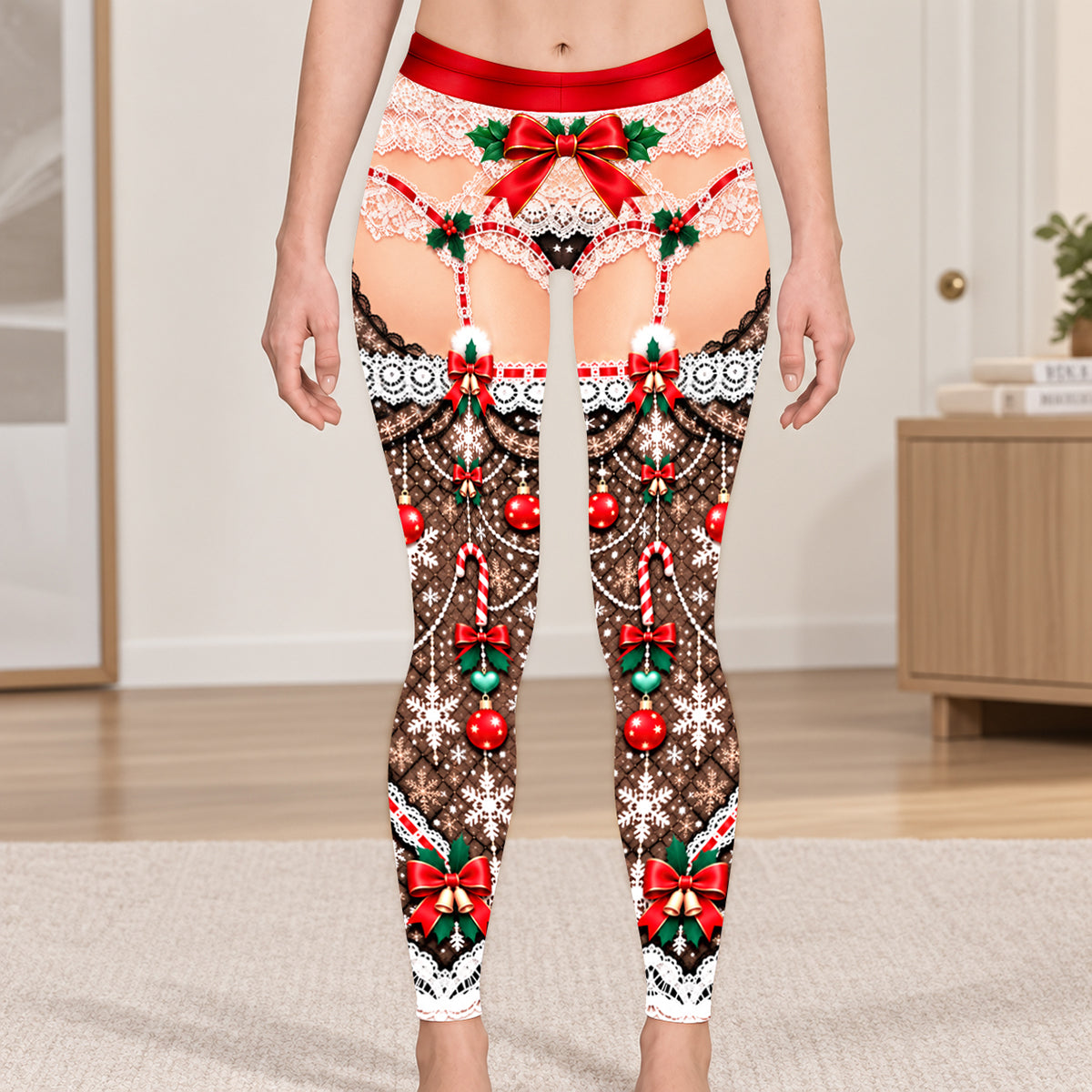 Lace Garter Belt Lingerie Set - Personalized 3D Effect Leggings - Funny Festive Outfits-Myprintsy
