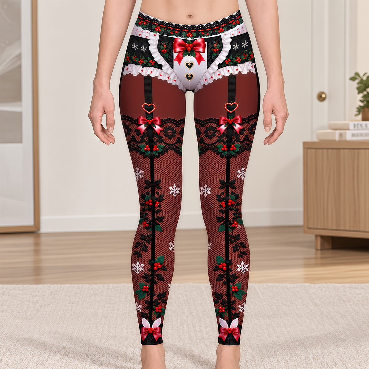 Lace Garter Belt Lingerie Set - Personalized 3D Effect Leggings - Funny Festive Outfits-Myprintsy