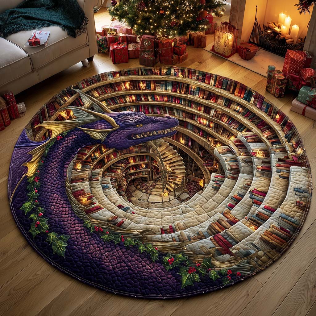 Library Dragon Quilted Round Mat VTQ-Myprintsy