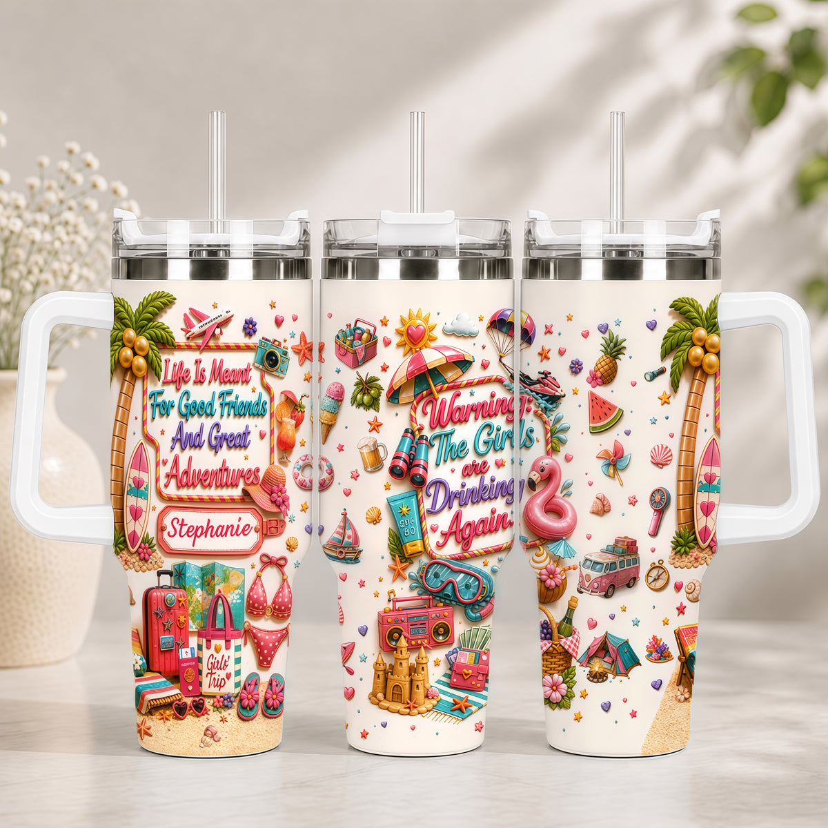Life Is Meant For Good Friends And Great Adventures - Personalized 40OZ Tumbler With Straw-Myprintsy