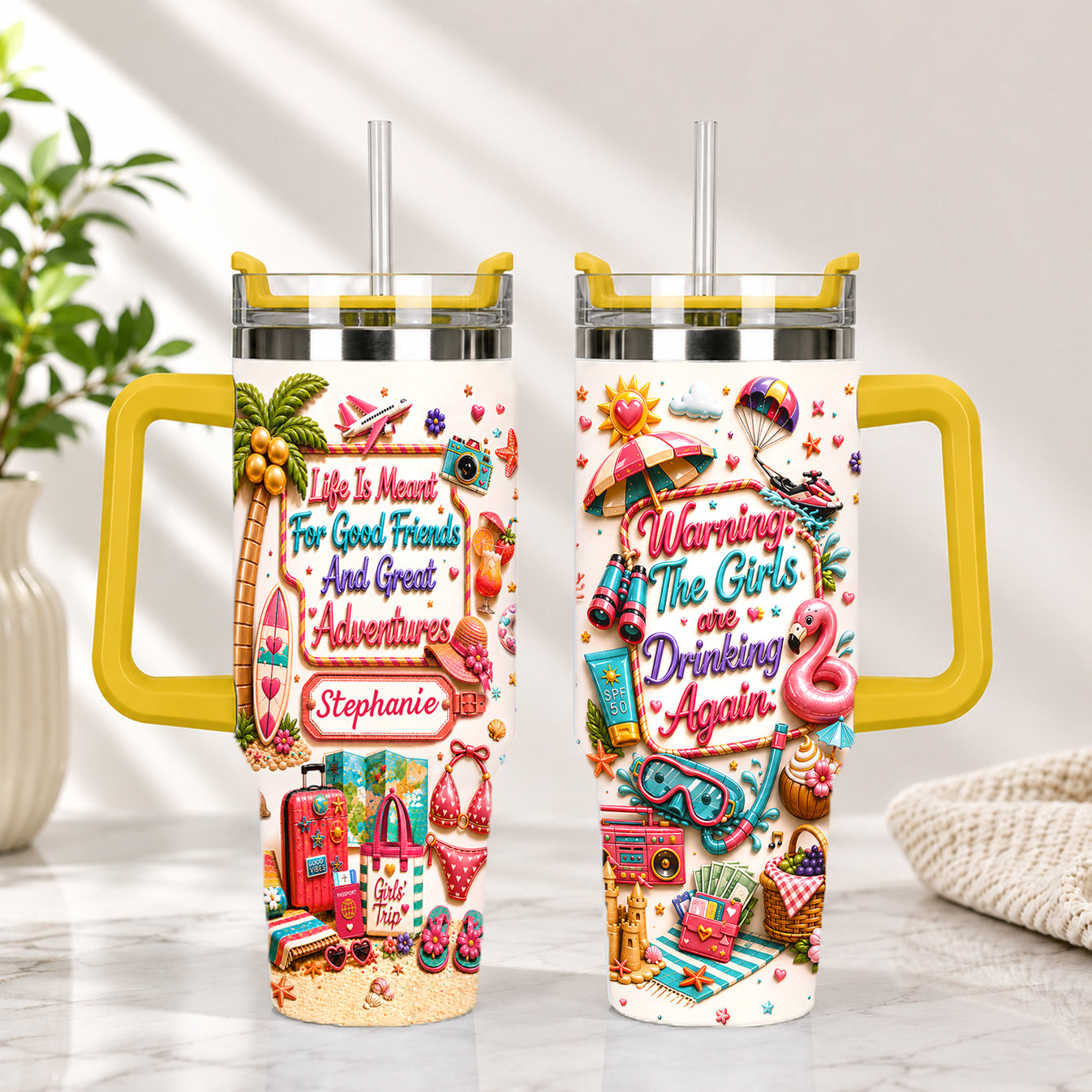 Life Is Meant For Good Friends And Great Adventures - Personalized 40OZ Tumbler With Straw-Myprintsy