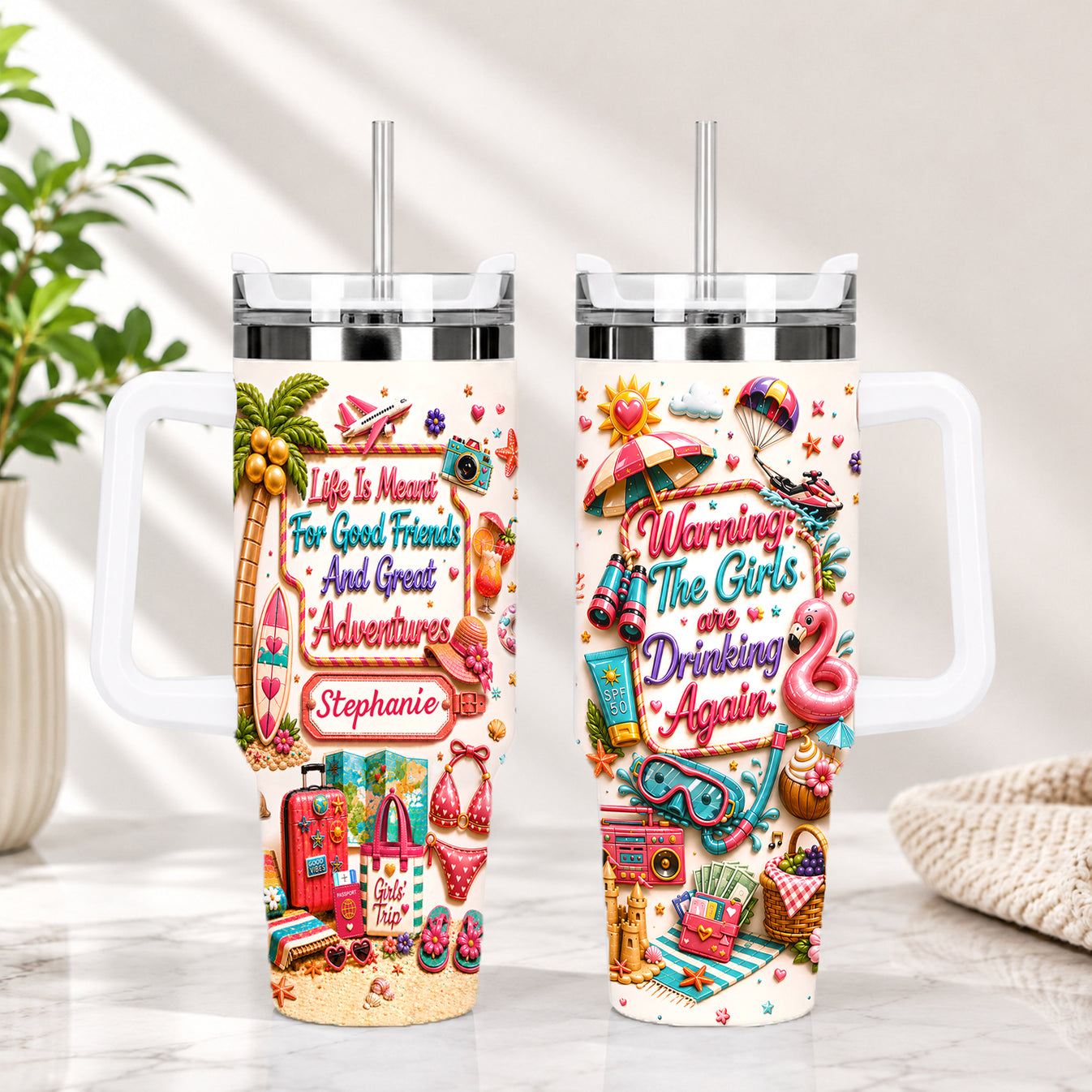 Life Is Meant For Good Friends And Great Adventures - Personalized 40OZ Tumbler With Straw-Myprintsy