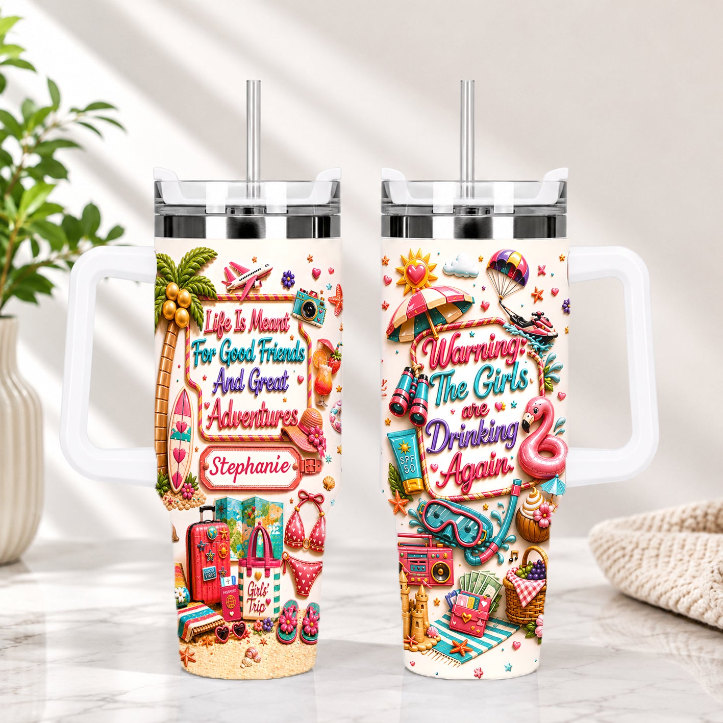 Life Is Meant For Good Friends And Great Adventures - Personalized 40OZ Tumbler With Straw-Myprintsy