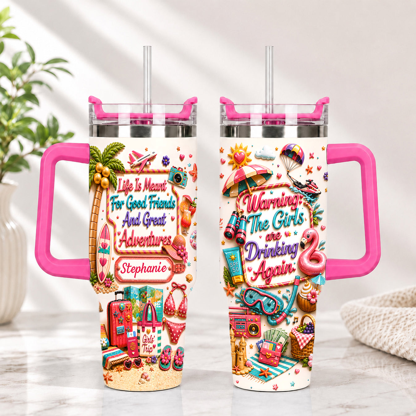 Life Is Meant For Good Friends And Great Adventures - Personalized 40OZ Tumbler With Straw-Myprintsy