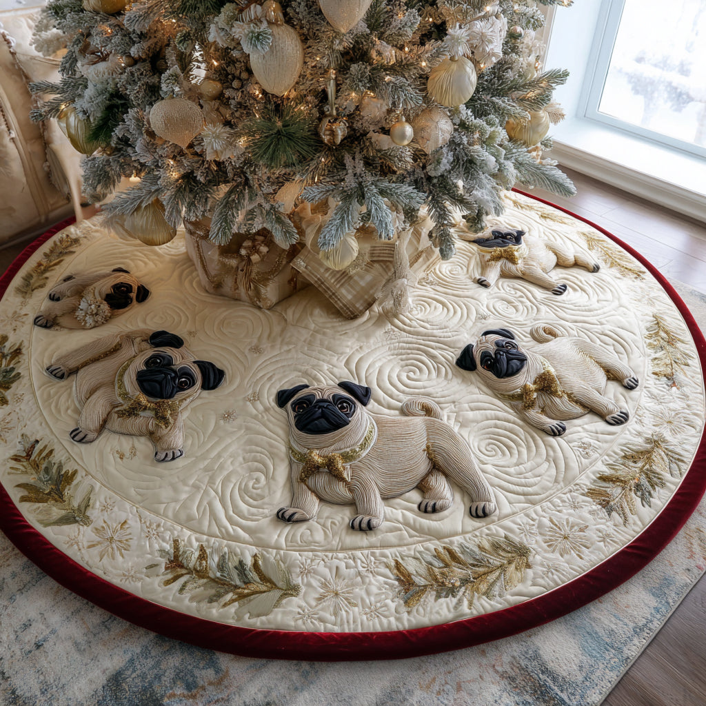 Little Pug Magic Quilted Christmas Tree Skirt VTQ-Myprintsy