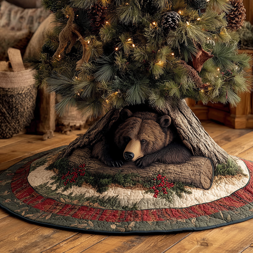 Log Cabin Bear Nap Christmas Quilted Tree Skirt VTQ-Myprintsy