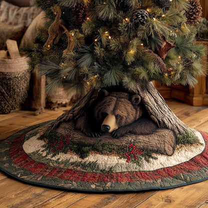 Log Cabin Bear Nap Christmas Quilted Tree Skirt VTQ-Myprintsy