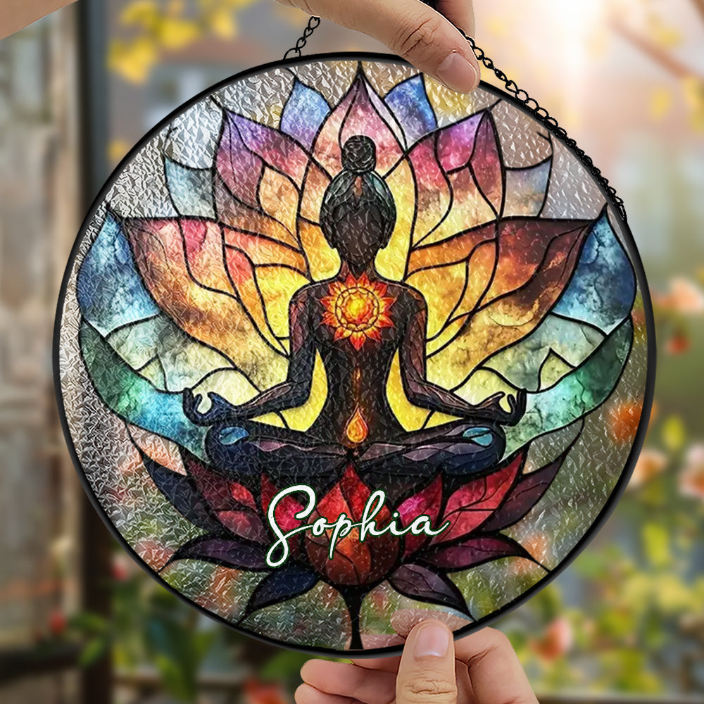 Lotus Meditation - Personalized Stained Glass Window Hanging Suncatcher-Myprintsy