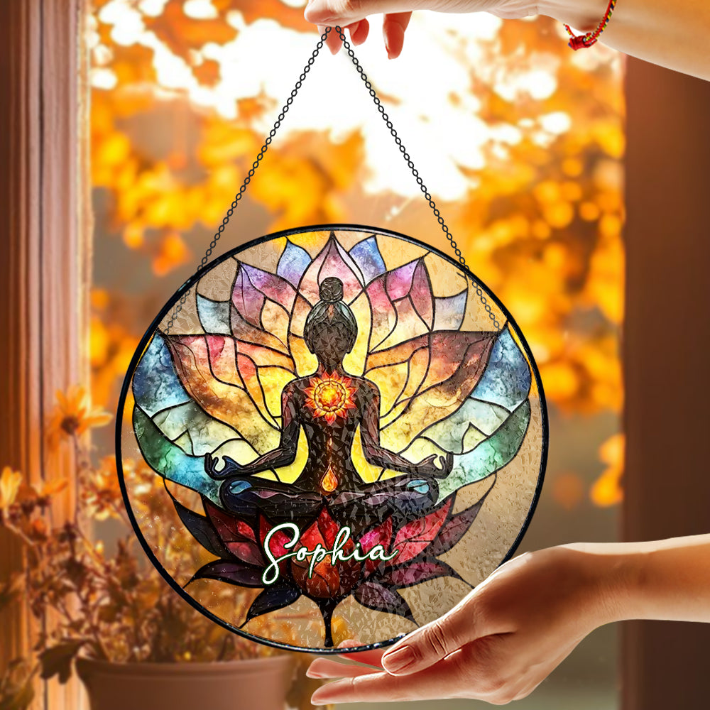 Lotus Meditation - Personalized Stained Glass Window Hanging Suncatcher-Myprintsy