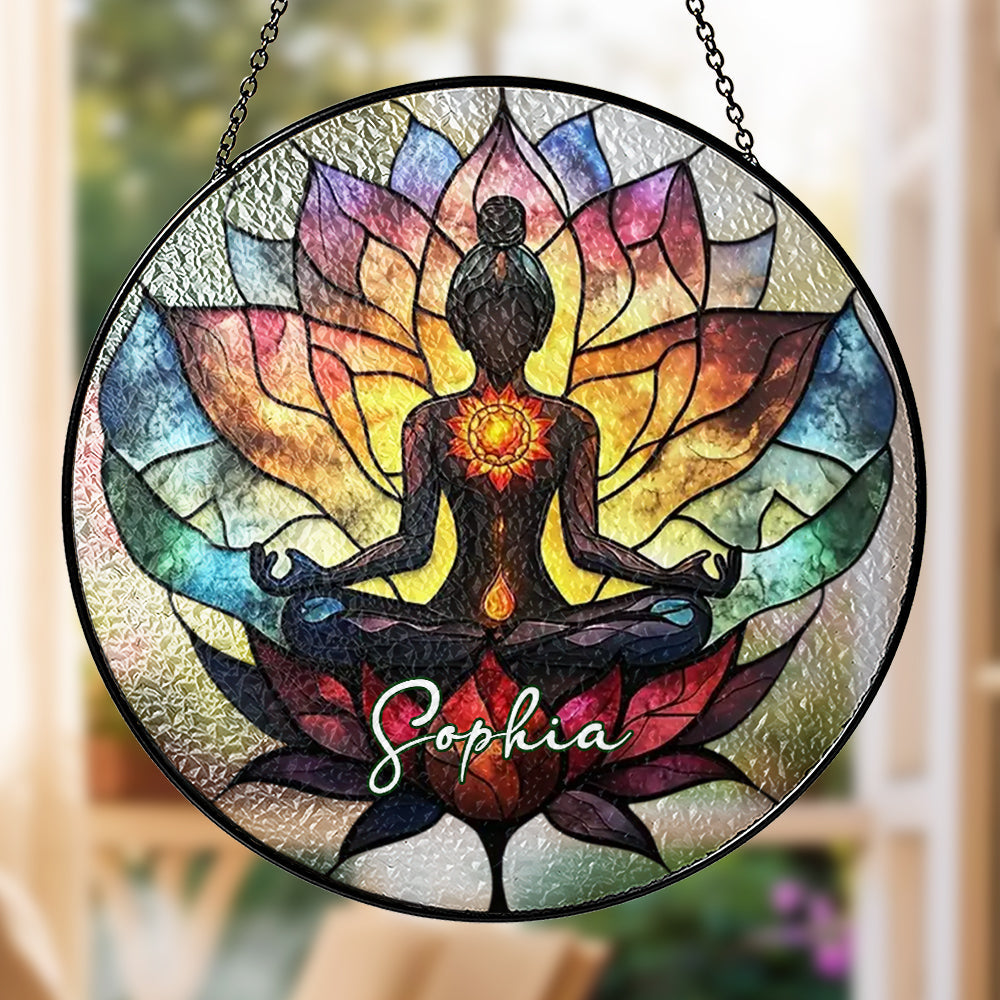 Lotus Meditation - Personalized Stained Glass Window Hanging Suncatcher-Myprintsy