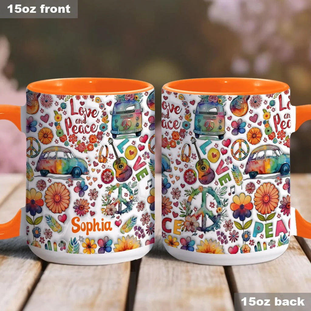 Love & Peace Hippie Soul - Personalized Hippie Accent Mug-Myprintsy