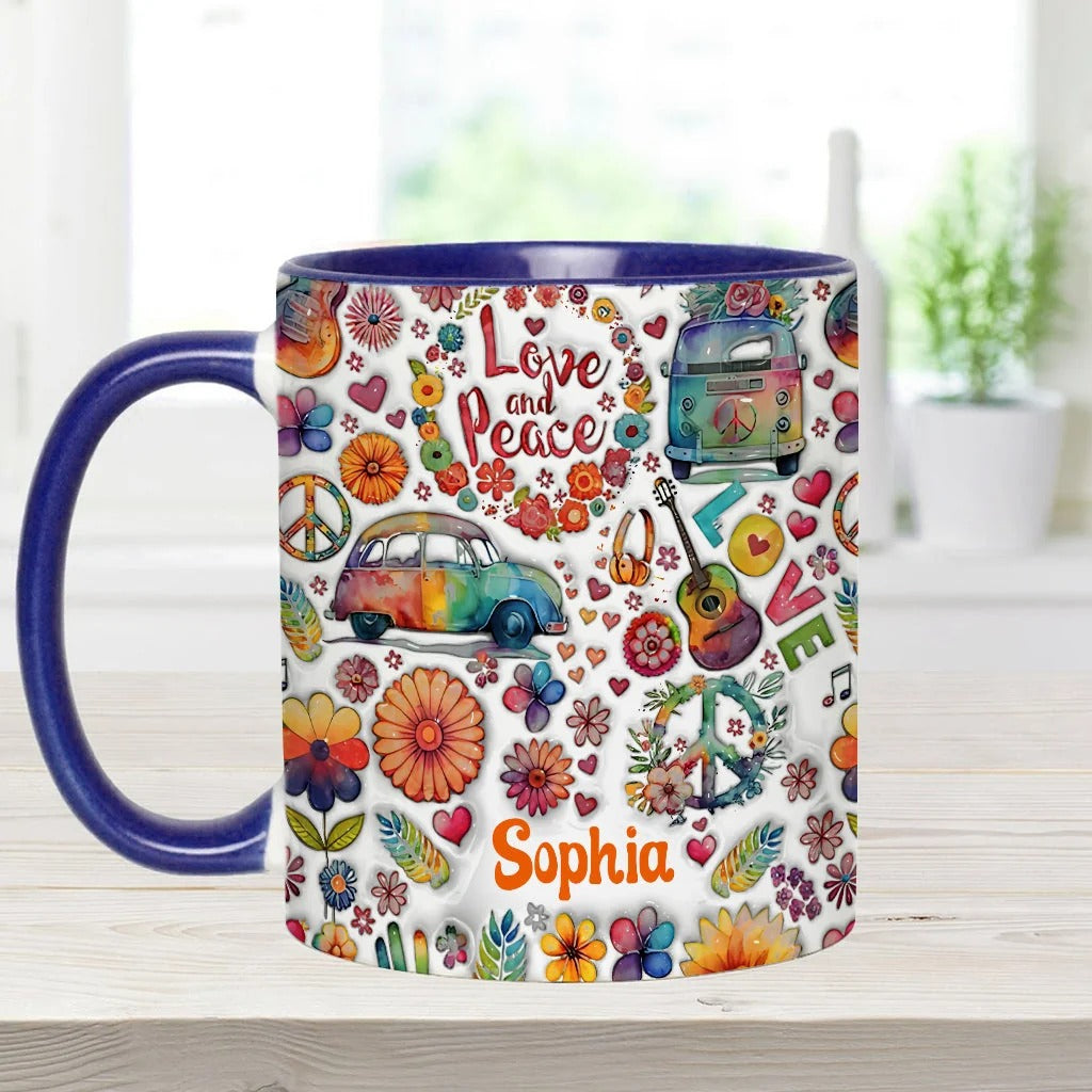 Love & Peace Hippie Soul - Personalized Hippie Accent Mug-Myprintsy
