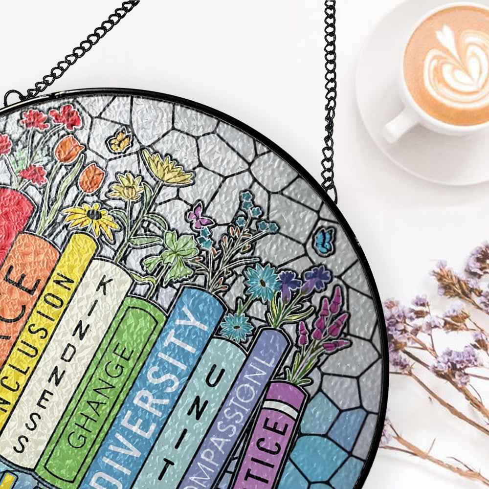 Love, Peace, and Inclusion in Every Day - Personalized Stained Glass Hanging Suncatcher-Myprintsy