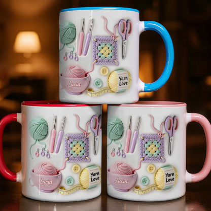 Love With Yarn Balls And Crochet Hooks - Personalized Accent Mug - Gift For Crafters And Creative Souls-Myprintsy