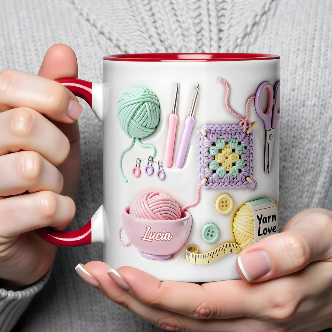 Love With Yarn Balls And Crochet Hooks - Personalized Accent Mug - Gift For Crafters And Creative Souls-Myprintsy