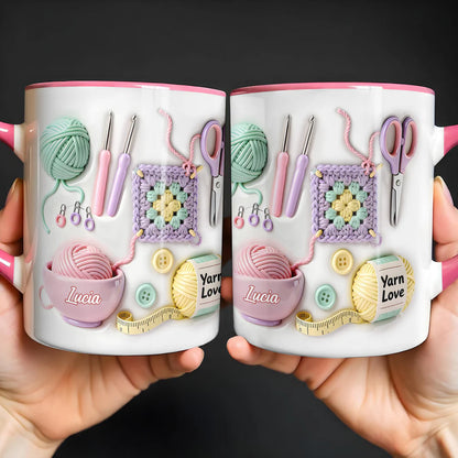 Love With Yarn Balls And Crochet Hooks - Personalized Accent Mug - Gift For Crafters And Creative Souls-Myprintsy