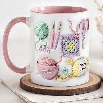 Love With Yarn Balls And Crochet Hooks - Personalized Accent Mug - Gift For Crafters And Creative Souls-Myprintsy