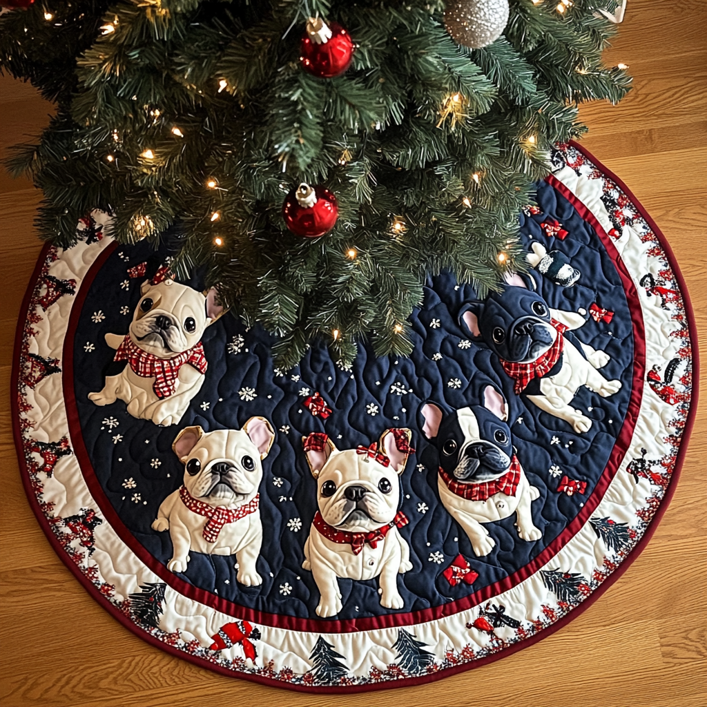 Lovely French Bulldog Christmas Quilted Tree Skirt-Myprintsy