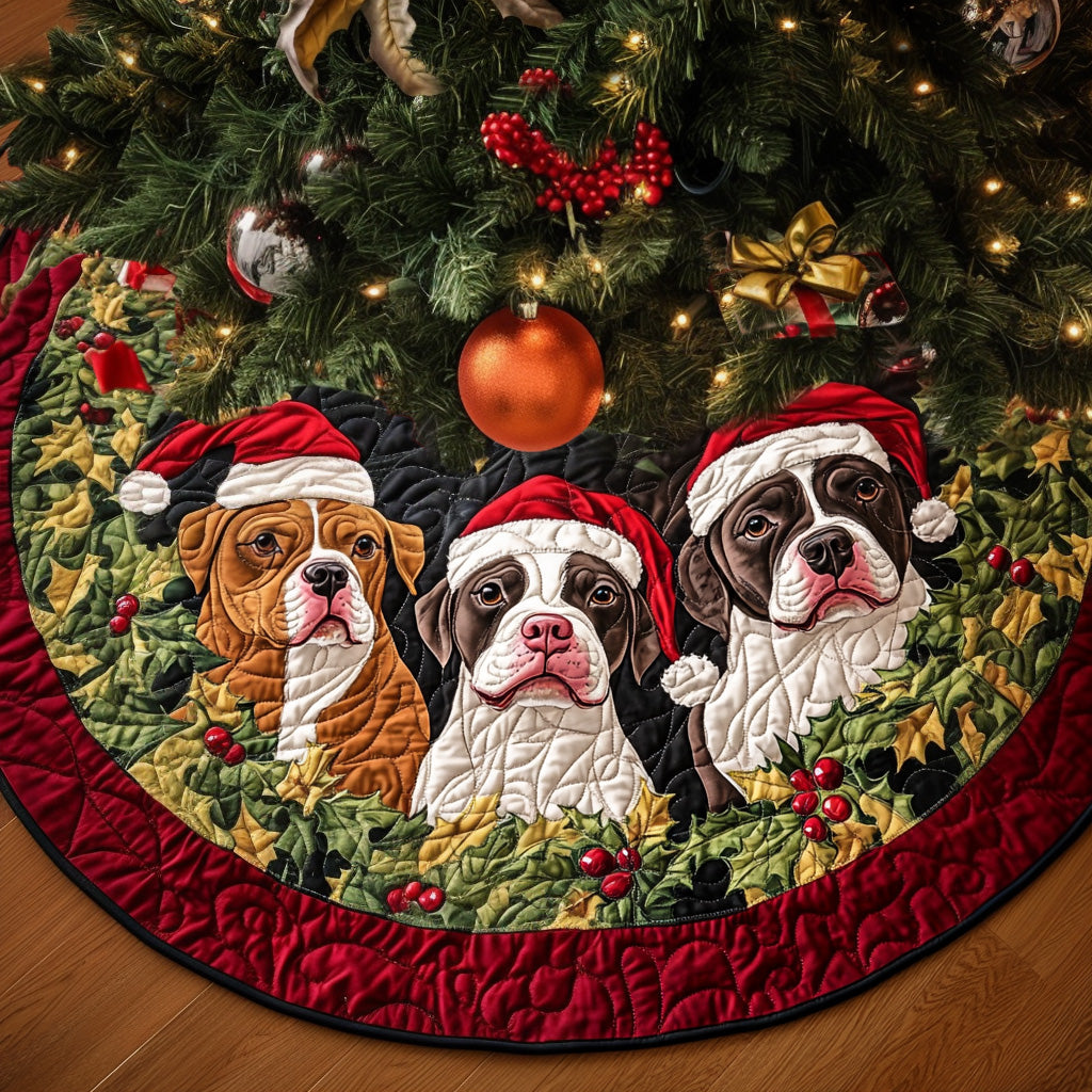 Loyal Pitbull Smiles Quilted Christmas Tree Skirt-Myprintsy