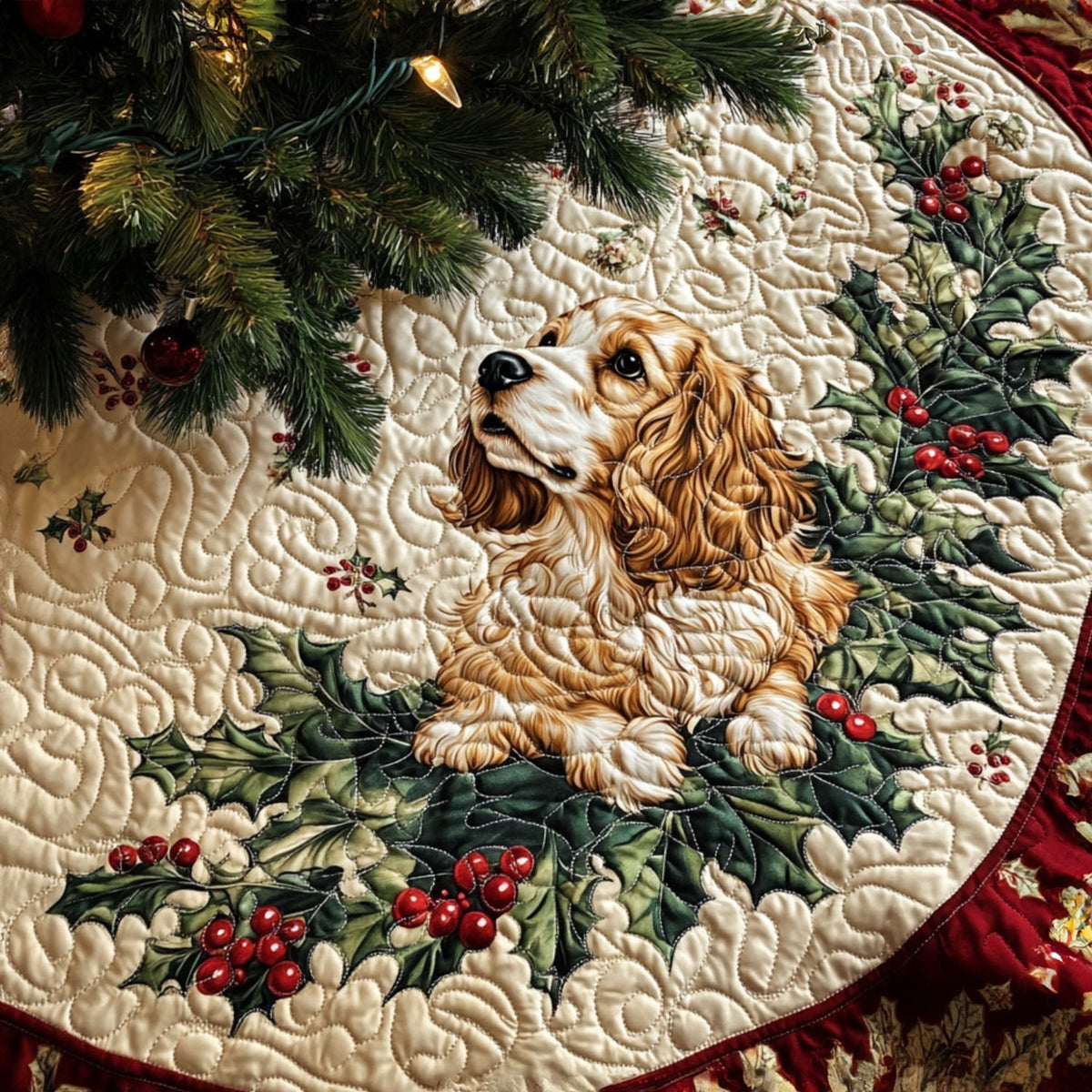 Loyal Spaniel Quilted Christmas Tree Skirt VTQ-Myprintsy