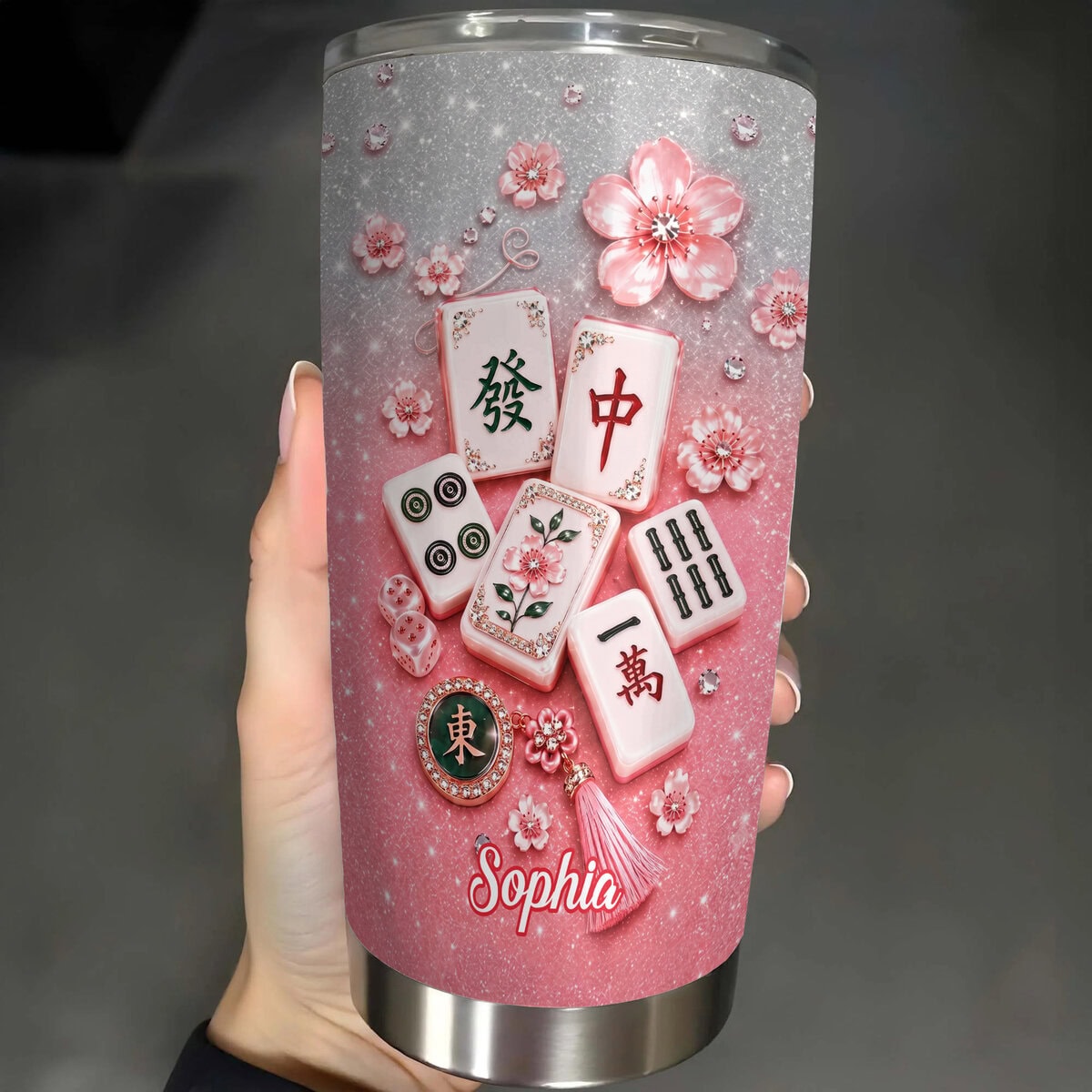 Mahjong And Flowers - Personalized Tumbler Cup-Myprintsy