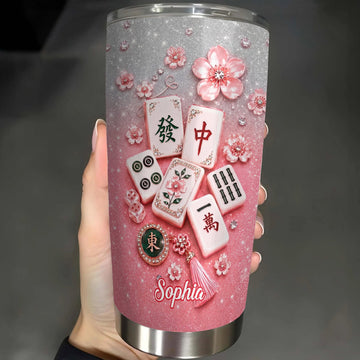 Mahjong And Flowers - Personalized Tumbler Cup-Myprintsy