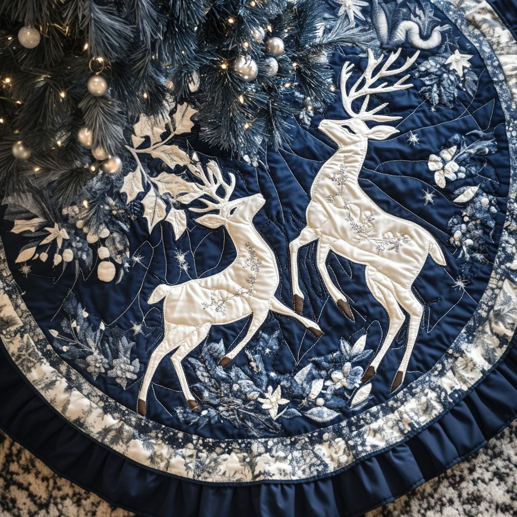 Majestic Reindeer Gala Quilted Christmas Tree Skirt-Myprintsy