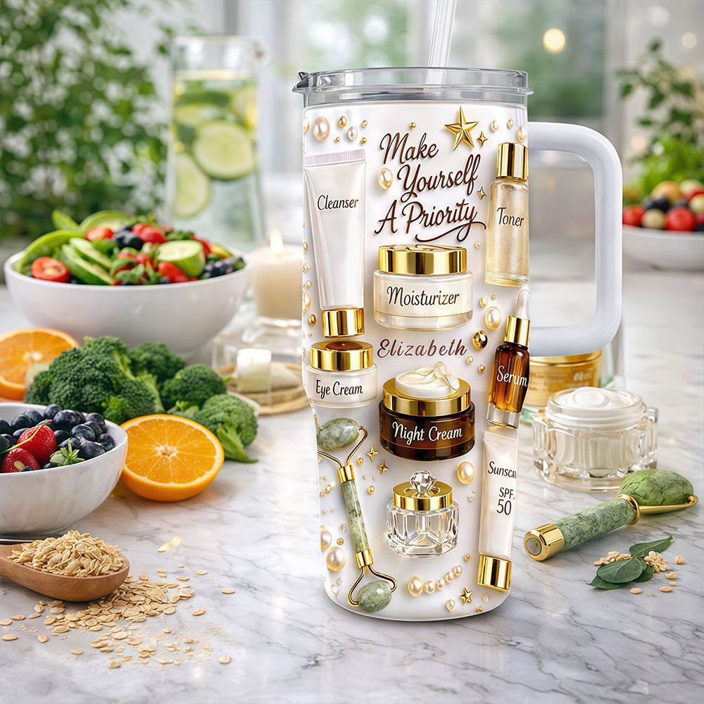 Make Yourself A Priority - Personalized 40oz Skincare Gift Set Tumbler With Straw - Gifts For Skincare Lovers-Myprintsy