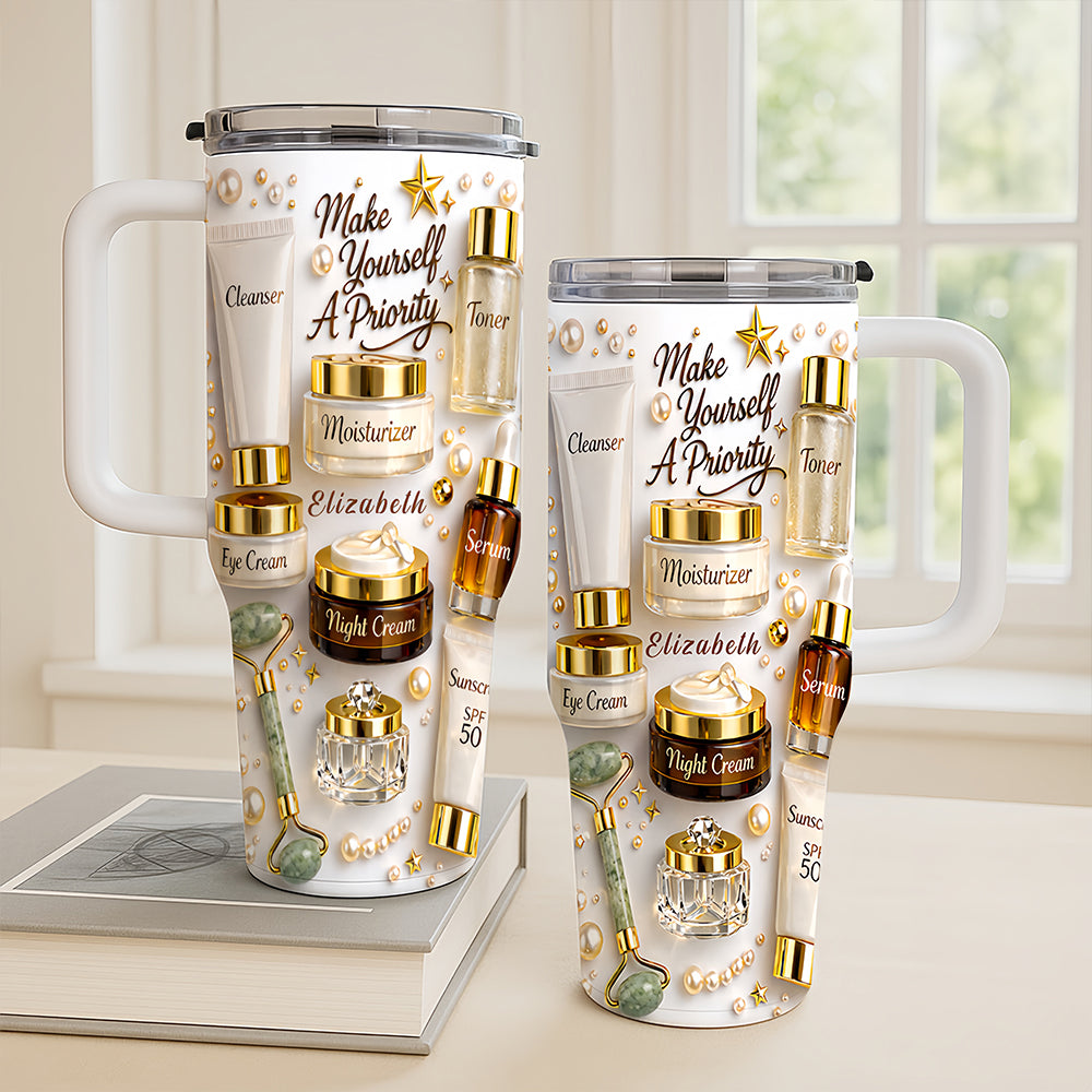 Make Yourself A Priority - Personalized 40oz Skincare Gift Set Tumbler With Straw - Gifts For Skincare Lovers-Myprintsy