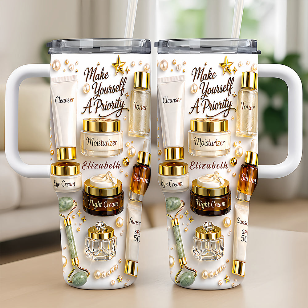 Make Yourself A Priority - Personalized 40oz Skincare Gift Set Tumbler With Straw - Gifts For Skincare Lovers-Myprintsy