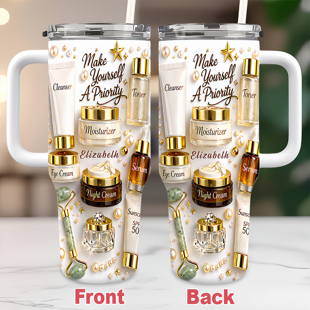 Make Yourself A Priority - Personalized 40oz Skincare Gift Set Tumbler With Straw - Gifts For Skincare Lovers-Myprintsy