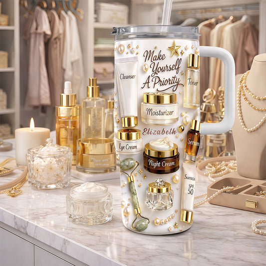 Make Yourself A Priority - Personalized 40oz Skincare Gift Set Tumbler With Straw - Gifts For Skincare Lovers-Myprintsy