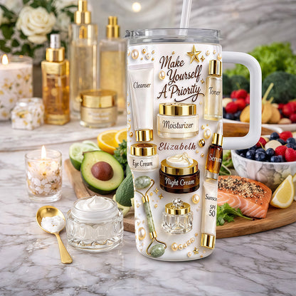 Make Yourself A Priority - Personalized 40oz Skincare Tumbler With Straw, Beauty Gifts for Women & Estheticians-Myprintsy